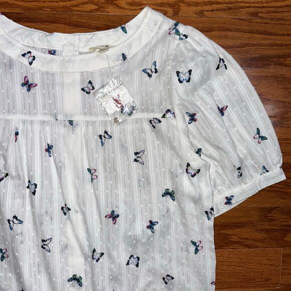 NWT Jane and Delancey White Butterfly Button Back Short Sleeve Shirt Size S - Picture 9 of 13